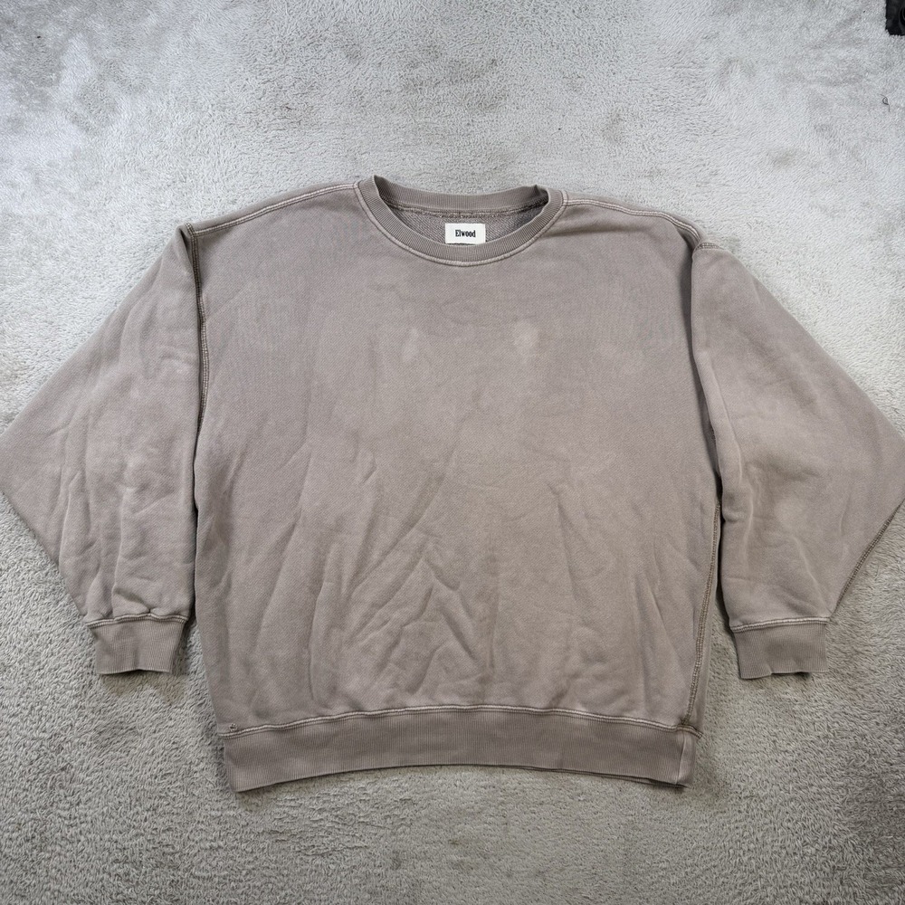 Elwood Sweatshirt Mens Medium Taupe Brown French Terry Crewneck Oversized
